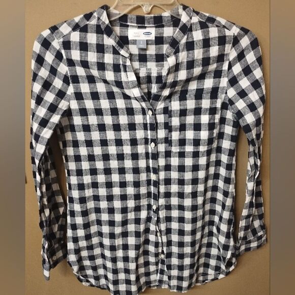 Old Navy shirt tunic plaid small petite button down - Picture 1 of 3